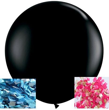 36'' Gender Reveal Confetti Balloon Black - with Pink and Blue Confetti