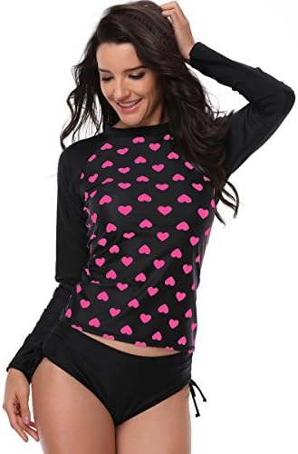 Wuhuan Fashion Women's UV Sun Protection Long-Sleeve Rashguard Heart Swimwear Athletic Suit Rash Guard (XL, Hotpink)