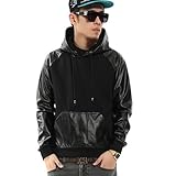 Zero Men's Hipster Hip Hop Faux Leather Rock & Roll Hoodies