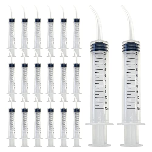 20 Disposable Curved Tip 12ml Dental Oral Dispensing 12cc Syringes (with Measurements) for