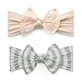 Baby Bling Bows Newborn to Little Girls Hair Bow - Printed and Classic Knot Headbands Toddlers Hair Accessories, One Size (2 Pack - Peach and Grey Stripe)