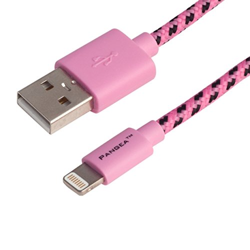 Pangea Audio Lightning to USB A - Pink/Black/Pink Braid - Pink Connectors - 4 Foot
