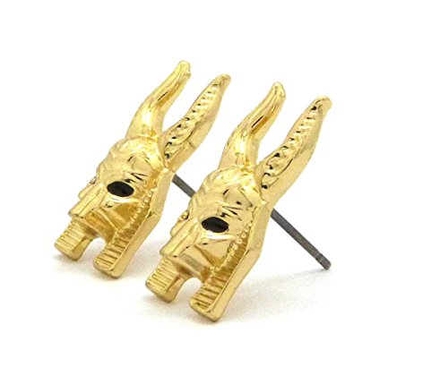 Egypt God Anubis Head Piece Pierced Stud Earring in Gold Tone - Image 3