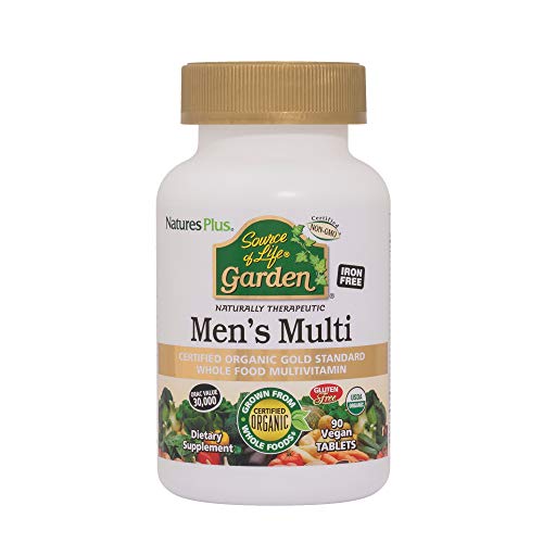 NaturesPlus Source of Life Garden Certified Organic Mens Multivitamin - 90 Vegan Tablets - Pure, Natural Whole Food Ingredients - Energy Boost - Vegetarian, Gluten-Free - 30 Servings