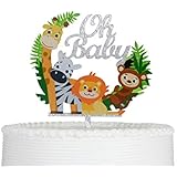Oh Baby Cartoon Animals Cake Topper Reusable Acrylic for Baby Shower Child Birthday Party Decoration Supplies Silver Glittery