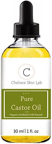 CHELSEA SKIN LAB Organic 100% Pure Cold Pressed Castor Oil, Hexane-Free - For Eyelashes &amp; Hair Growth Conditions Hair Heals Inflamed Skin Nourishes &amp; Moisturizes, Nail Care - 1 Fl. Oz