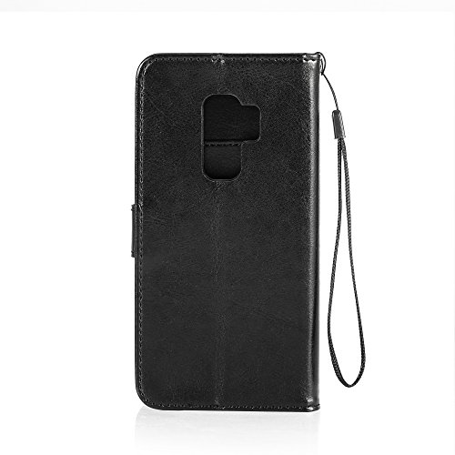 Samsung Galaxy S9 Plus Case, HLCT PU Leather Case, with Soft TPU Protective Bumper, Built-in Kickstand, Cash and Card Pockets (Black)