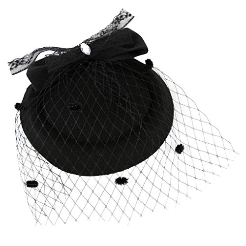 BCDshop_hairband clearance Girls Women Fashion Fascinators Tea Party Headpiece Headwear Mesh Net Beret Hat Tiara on a Hair Clip (Black) - Thumbnail 6