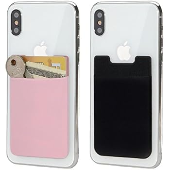 Card Holder Back of Phone- BAIMAHUI Stretchy Ultra Slim 3M Adhesive Lycra Card Sleeve Stick on Credit Card Wallet Phone Case Pouch Sleeve Pocket for Most Smart Phones 2 Pack (Black Pink)