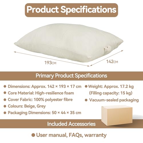 WWI Soft Bean Bag Cozy Bean Bag Bean Bag Chair Best for Lounging Indoor Kids & Adult Soft Velvet Fabric Comfy Couch with Handle (beige)