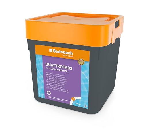 Steinbach Poolpflege Quattrotabs 200 g langsamlöslich - 0752605TV00-5 kg - 4-in-1 Chlortabletten mit Flockungsmittel - pH-Stabilisator & Algenverhütung - Multif