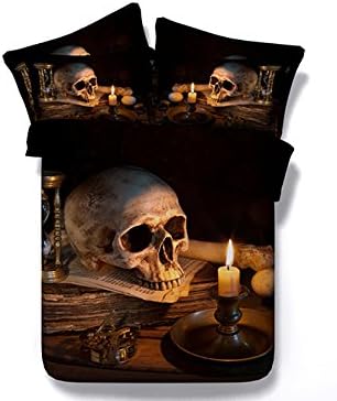 Ammybeddings Cool Skull 3D Bedding Sets Black,Flower Print Bedding Sets,800 Thread Count Cotton Duvet Cover Sets Black 4 Piece (Twin-4PCS, Color-4)