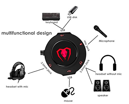 Micolindun External Sound Card USB Hubs Audio Adapter to USB Port & 3.5mm Audio & Micro Jack for PC Laptop. Plug and Play (Red)