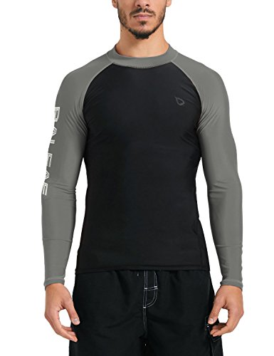 Baleaf Men's Basic Long Sleeve Rashguard UV Sun Protection Athletic Swim Shirt UPF 50+ Black/Grey Size L