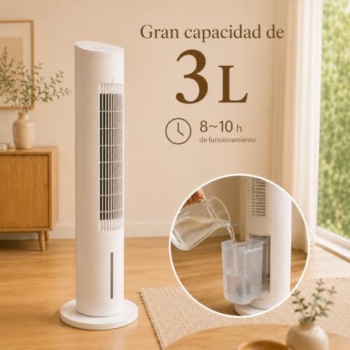 NOMEY Aire Acondicionado Portátil De Torre, 4 En 1 Enfriador de Aire Evaporativo con 3L de Tanque de Agua,Oscilación De 70°,12H Temporizador,4 Modos Y 3 Velocidades Con Control Remoto Climatizador