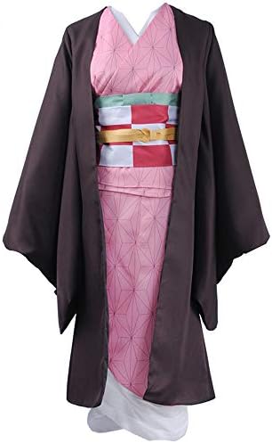 Demon Slayer: Kimetsu no Yaiba Kamado Nezuko Cosplay Costume Kimono + Gift Bamboo Prop