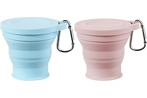 Collapsible Cup 2pcs, Silicone Folding Cup for Travel, Retractable Cup with Lid, Portable Outdoor Folding Cup, Blue, Pink