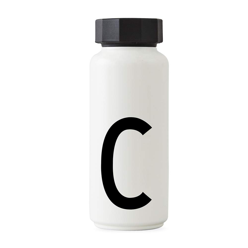 Design Letters Personal Thermo/Insulated Bottle (White) - C - BPA-Free Double Walled Vacuum, Stainless Steel, Nordic Design, Keeps Cold for up to 24 Hrs/Hot up to 12 Hrs, 500 ml, Leak-Proof, 280 g.