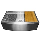 AKDY Apron Farmhouse Handmade Stainless Steel Kitchen Sink - 33" x 22" x 9" Single Bowl Space Saving Kitchen Sink - Kitchen Sink with Drain Strainer Kit Adjustable Tray and Cutting Board