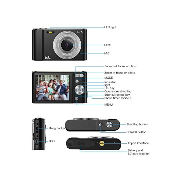 Vnieetsr Digitalkamera 2,7K Ultra HD Mini-Videokamera 44MP 2,8 '' LCD Wiederaufladbare Fotokamera mit 16X Digitalzoom… – Bild 8