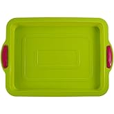 JasCherry Baking Tray, Silicone Mould Cake Pan with Handle Non Stick Flexible Baking Tin Mold Kitchen Bakeware Mould, 34 x 24 cm (Green)