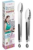 STAR Of IRON BBQ Tongs Premium - Grill Tongs - Set 9 & 12 Inch - Tongs For Grilling - Tongs Heavy Duty - Long Tongs 12 - Barbecue Tongs - Barbeque Tongs - Tongs Long - Non-Slip Grip Sturdy