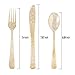 IOOOOO 180pcs Gold Plastic Plates with Gold Glitter Silverware, Disposable Dinnerware Set Includes: 36 Dinner Plates 10.25