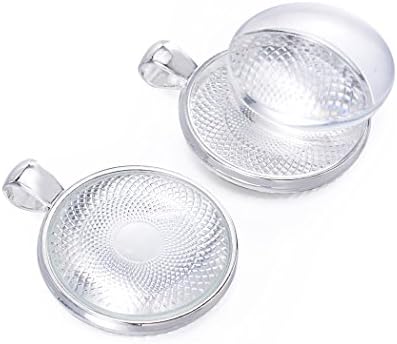 Sromay 30 Pieces Silver Pendant Trays Round Bezel with 30 Pieces Glass Cabochon Round Dome Tiles for DIY Jewelry Making