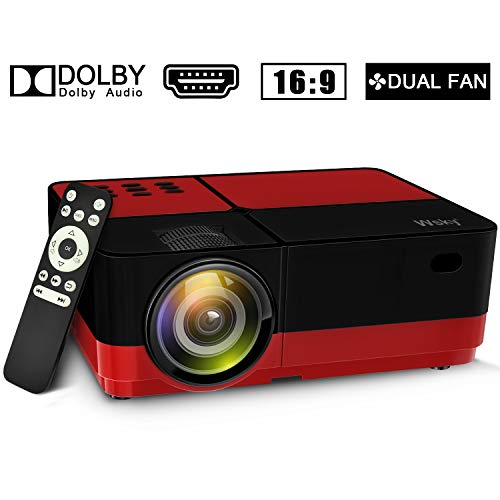 Wsky 2019 Newest LCD LED Outdoor Portable Home Theater Video Projector, Support HD 1080P Best for Outdoor Movie Night, Family, Compatible with Phone, PS4, Xbox, HDMI, USB, SD(Red)
