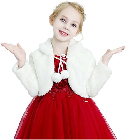 EdenshowGirls Faux Fur Bolero White Fur Coat Jacket Princess Shawl Shrug Bridesmaid Tippet Cape Cardigan for Wedding Party