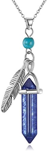 Crystal Necklace, Adan Banfi Fashion Natural Stone Bullet Shaped Necklace with Hexagonal Pointed Pendant - Daily, Festival, Parties & Gifts Choice (Lapis)