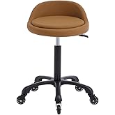 Syiole Rolling Salon Stool Chair with Back Support Hydaulic Height Adjustable on Swivel Wheels Heavy Duty for Hair Cutting Esthetician Tatto Beauty Spa Bar Lab Clinic Kitchen Office Home (Camel)