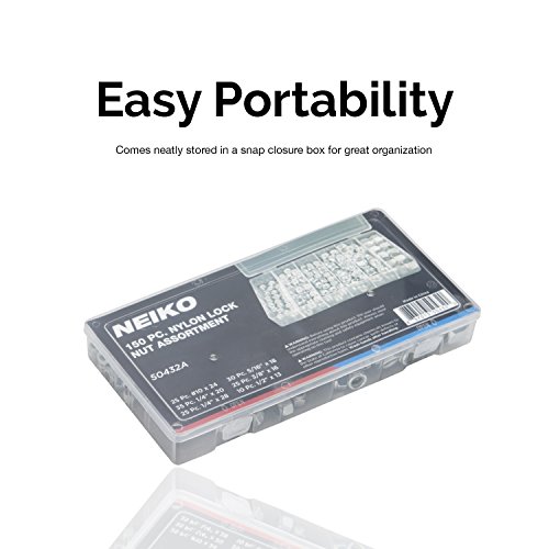 NEIKO 50432A Hex Nut Assortment Set 150 Pc Nylon Locking Nuts A3