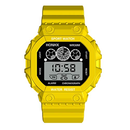 Mens Military Watch Stopwatch,Luxury Three Eyes Analog Digital Sport LED Waterproof Luminous Wrist Watch(Yellow)