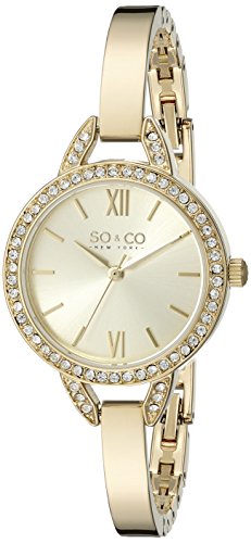 SO&CO New York Women's 5088.3 SoHo Crystal Accent Quartz Stainless Steel 23K Gold-Tone Bangle Watch