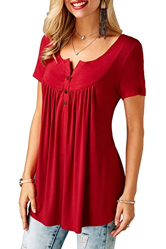 Neitade Womens Shirts and Blouses Short Sleeve Summer Tunic Tops For Leggings Red L