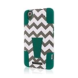 ZTE Boost Max Case (N9520), MPERO IMPACT X Series Dual Layered Tough Durable Shock Absorbing Silicone Polycarbonate Hybrid Kickstand Case for Boost Max [Perfect Fit & Precise Port Cut Outs] - Teal Chevron