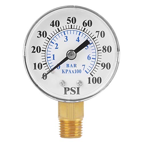 HilitandNPT 1/4" Pressure Gauge, Dual Scale Mechanical Manometer for Water Air Oil Dial Instrument Base Entry 0-7bar 0-100psi