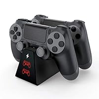 LINGLONGAN Charger Station for PS4 Controller, Charging 2 Playstation 4 Controllers Simultaneously with LED Light, Portable Stable DualShock Dock for PS4/ PS4 Slim/ PS4 Pro Controller