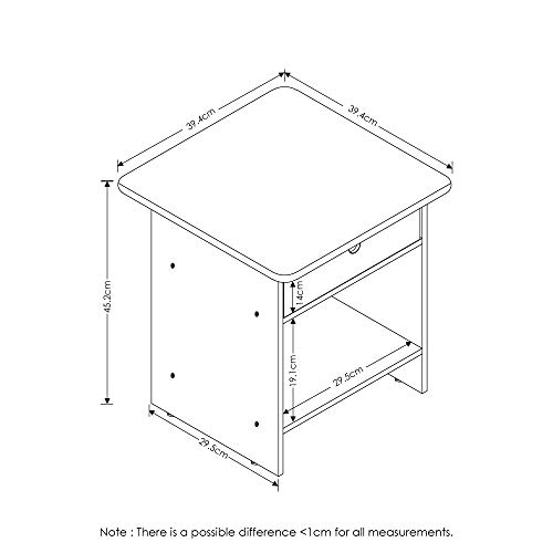 FURINNO Bin Drawer Storage 2Pack End Table Nightstand, Columbia Walnut