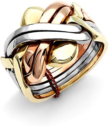 Jewelco London Men's Solid 9ct Yellow White and Rose Gold 6 Piece Puzzle Ring
