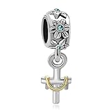 Pugster 22k Gold Plated Aquamarine Blue Crystal Dangle Cross Bead Fits Pandora Charms Bracelet