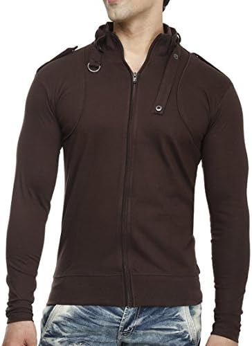 tees collection Men's Full Zip Buckle Neck Full Sleeve Brown Colour T-Shirt