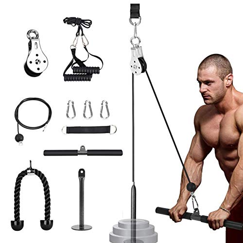 Cable-Machine-Gym-Pulley-System-Fitness-Lat-Pulldown-Bars-Attachments-18M-LAT-and-Lift-Pulley-Cable-System-with-Loading-Pin-Home-Gym-Equipment-for-Triceps-Pull-Down-Biceps-Curl-Back-Forearm