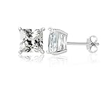 Queen Jewelers Sterling Silver Cubic Zirconia Princess-cut Stud Earrings