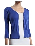 RubyK Womens Solid V Neck Clean Rib 3/4 Sleeve Fine Knit Cardigan Sweater