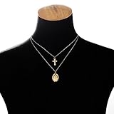 Dolland Bohemian Retro Multi-layered Virgin Mary Cross Pendant Clavicle Necklace,Gold