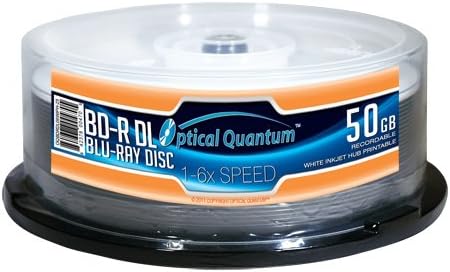 Optical Quantum OQBDRDL06WIPH-25 6X 50GB Inkjet Printable Blu-ray Double Layer Recordable Blank Media, 25-Disc Spindle - White