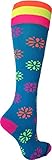 Sunburst Neon Over the Calf Socks (Electric Blue/Neon Pink, Small)
