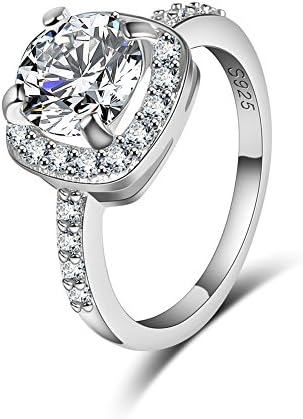 Cubic Zirconia Engagement Platinum Plated Sterling Silver Ring Promise Anniversary Ring Solitaire Wedding Band Bridal Jewelry (7)